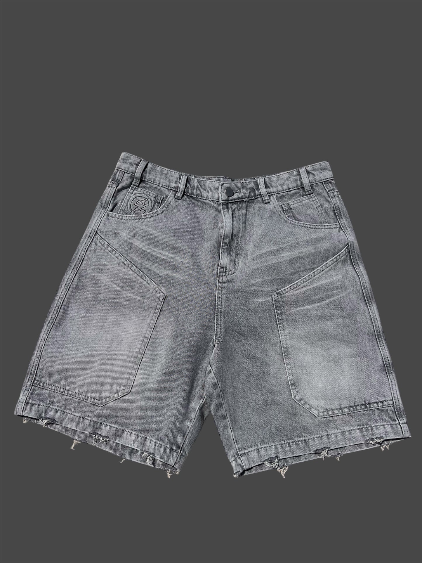 Grey Washed Denim Shorts