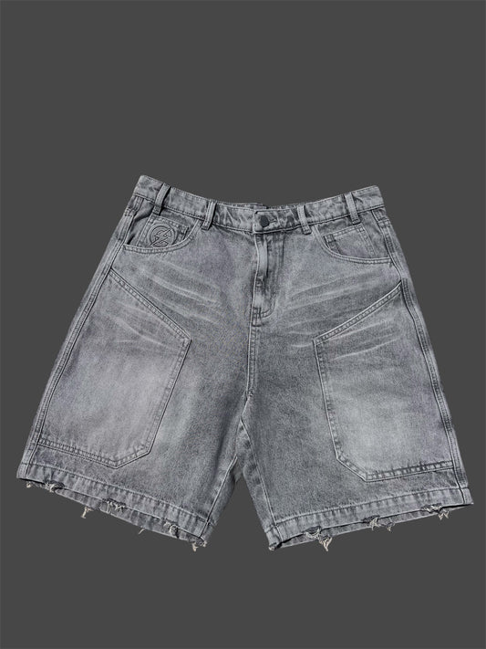Grey Washed Denim Shorts